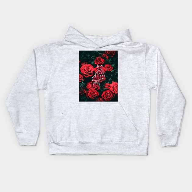 Korean Love Finger Snap - Red Roses Kids Hoodie by ArtByDesign